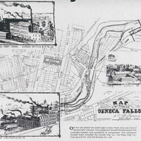 map of Seneca Falls with inset drawing of Goulds Pumps