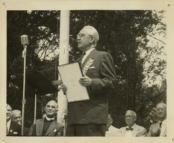 Charles E. Ransom speaks at the Diamond Jubilee celebration in Clifton Park, July 4, 1958.