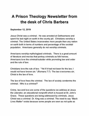Prison Theology Newsletter introduction